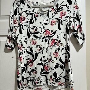 White House Black Market Black and Pink Floral Blouse